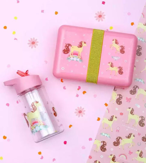 A Little Lovely Company Kids Water Bottle Plastic with Straw Pink 450ml
