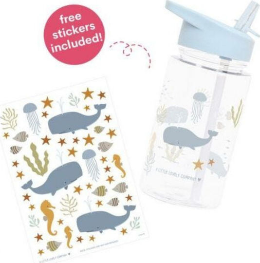 A Little Lovely Company Kinderflasche Kunststoff mit Strohhalm Hellblau 450ml