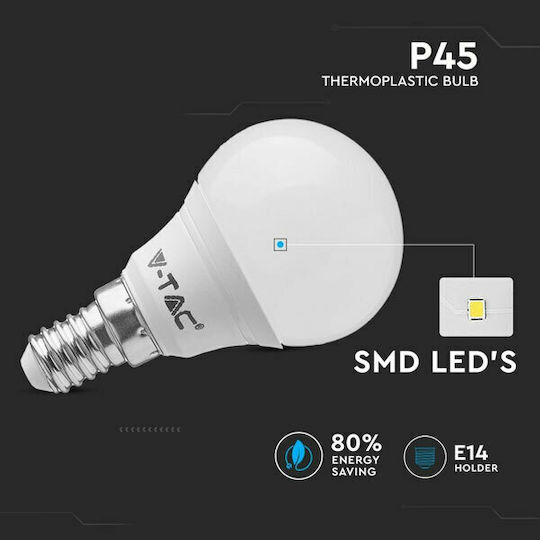 V-TAC VT-1880 LED Bulb 5.5W 80mm for Socket E14 and Shape P45 Warm White 470lm