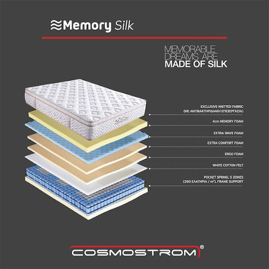 Cosmostrom Memory Silk Кингсайз Анатомичен Матрак Пяна с памет / Пяна 180x210x30см с Топматрак