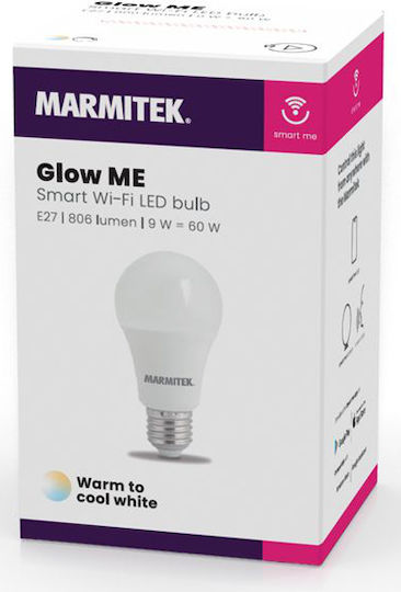 Marmitek Glow Me Smart Λάμπα LED 9W για Ντουί E27 και Σχήμα A60 Ρυθμιζόμενο Λευκό 806lm Dimmable