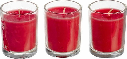 JK Home Decoration Χριστоулгенски свещи и свещници Стъклен Свещ Червен 24.5x6.5см. 3бр