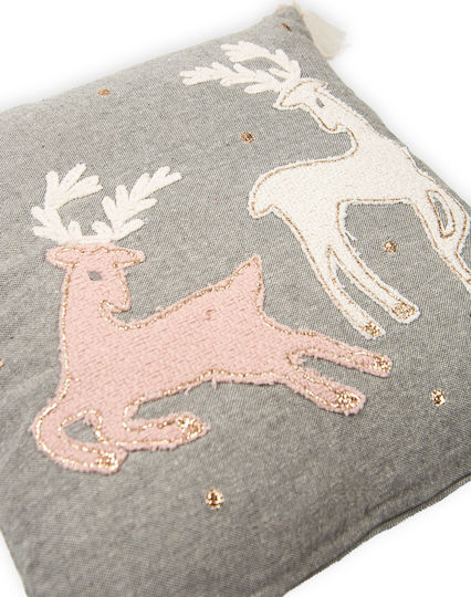 Nef-Nef Homeware Happy Christmas Deers Χριστουγεννιάτικο Διακοσμητικό Μαξιλάρι Τετράγωνο Γκρι 30x30εκ.