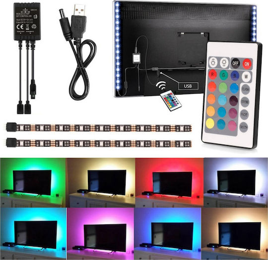 Spot Light LED Strip TV USB 5V RGB Light 2x50cm Type SMD5050 with Power Supply & Remote Control