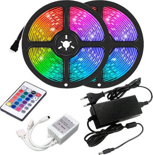 Eurolamp Ταινία LED 12V RGB Φως 2x5m Τύπου SMD5050 με Τροφοδοτικό & Τηλεχειριστήριο
