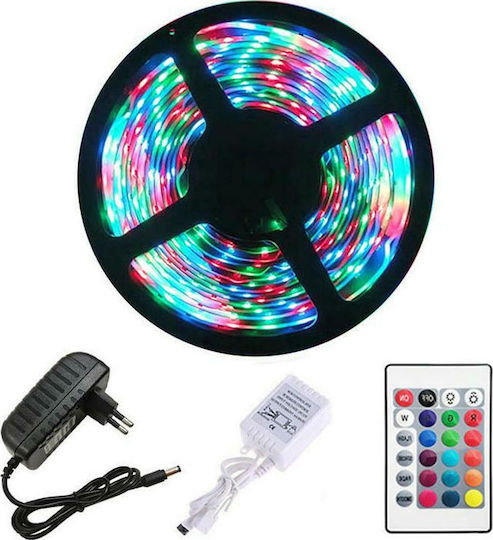 GlobalExpress Bandă LED 12V RGB Lumină 5m Tip SMD3528 cu Sursă de alimentare & Telecomandă
