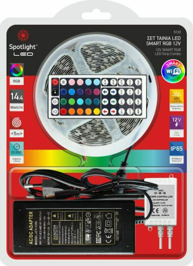 Spot Light Αδιάβροχη Smart Ταινία LED Wi-Fi 220V RGB Φως 5m με Τροφοδοτικό, Τηλεχειριστήριο & WiFi Controller