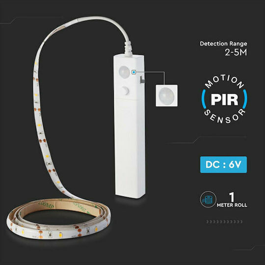 V-TAC Αδιάβροχη Ταινία LED 12V Φυσικό Λευκό Φως 1m Τύπου SMD2835 με Αισθητήρα Κίνησης