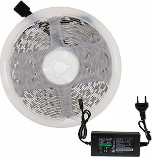 Fos me Ταινία LED 12V Ψυχρό Λευκό Φως 5m με Τροφοδοτικό