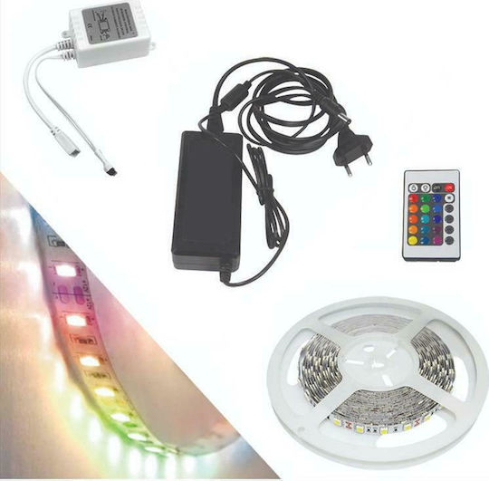 Fos me Αδιάβροχη Ταινία LED 24V RGB Φως 5m με Τροφοδοτικό & Τηλεχειριστήριο