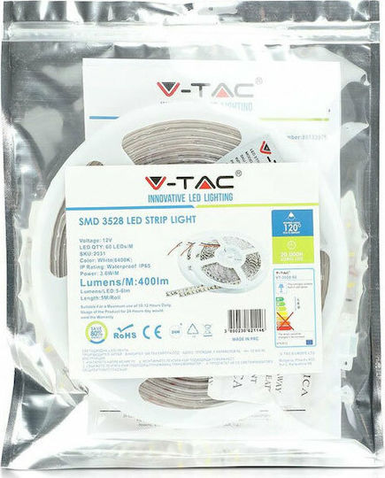 V-TAC Waterproof LED Strip 12V Green Light 5m Type SMD3528 with Power Supply
