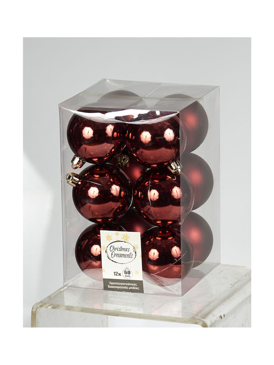 Hanging Ball Ornament Plastic Burgundy Set 12pcs