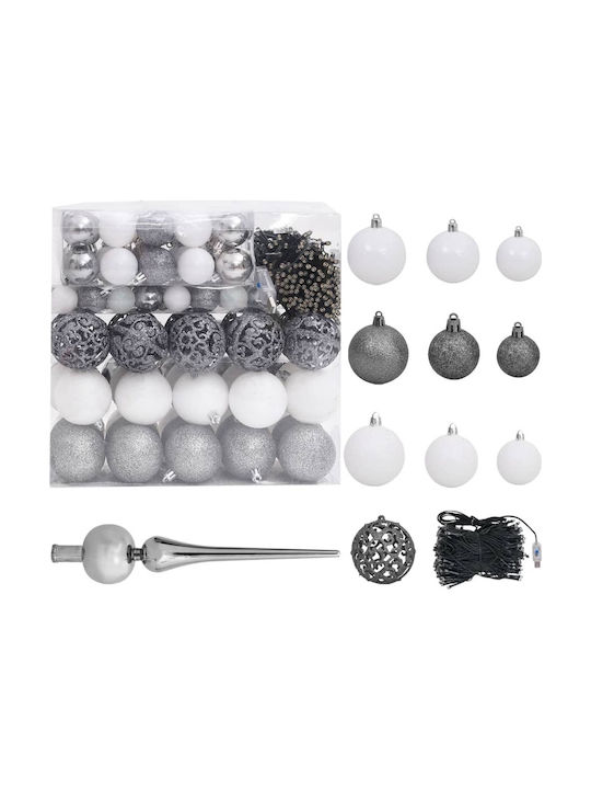 vidaXL Christmas Set Illuminated Ornaments Silver 120pcs