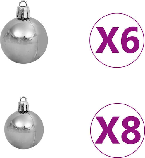 Hängendes Ornament Mix Schmuckstücke Kunststoff Silber mit Glitzer Set 61Stück