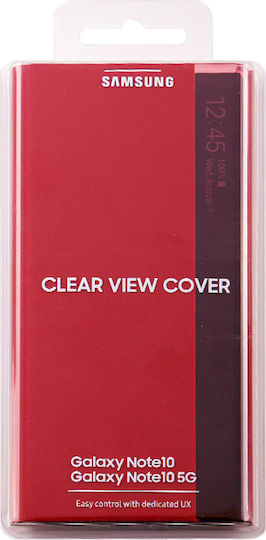 Samsung Clear View Cover Book Synthetic Leather / Plastic Red (Galaxy Note 10)