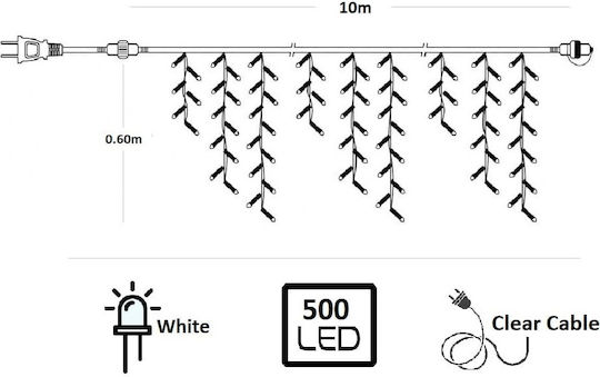 500 Lichterketten LED 10m. x 60cm Kaltes Weiß Typ Regen 1Stück