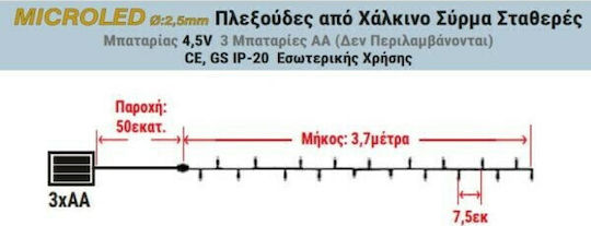 50 Λαμπάκια LED 3.7μ. Μπλε Μπαταρίας σε Σειρά 50 Λαμπάκια LED 3.7μ. Μπλε Μπαταρίας σε Σειρά