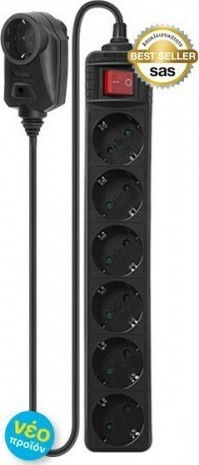SAS Power Strip with Surge Protection 6 Positions with Switch and Cable 1.5m