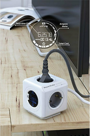 Allocacoc Extended Monitor PowerCube 4 Позиции с Превключвател и Кабел 1.5м Сив