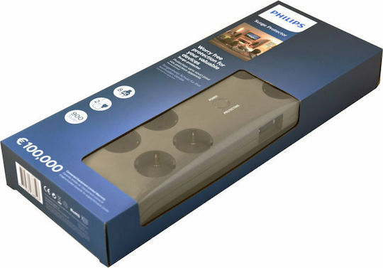 Philips Power Strip with Surge Protection 8 Positions with Switch and Cable 2m Gray