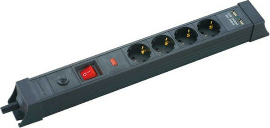 Amarad Steckdosenleiste mit Überspannungsschutz 4 Positionen mit 2 USB-A, Schalter und Kabel 1.5m