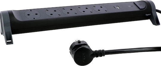 Legrand Surgearrest Power Strip 5 Sockets with 1 USB-A USB-C Switch and 1.5m Gray Cable