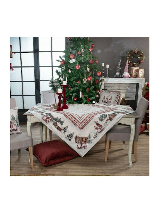 Teoran Courshevel Weihnachts- Tischtuch Stoff Beige B180xL140cm. 1Stück