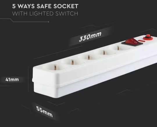 V-TAC Power Strip with Surge Protection 5 Positions with Switch and Cable 1.4m