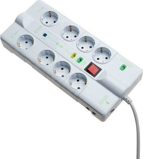 GES016 Steckdosenleiste mit Überspannungsschutz 8 Positionen mit 1 USB-A und Kabel 1.5m