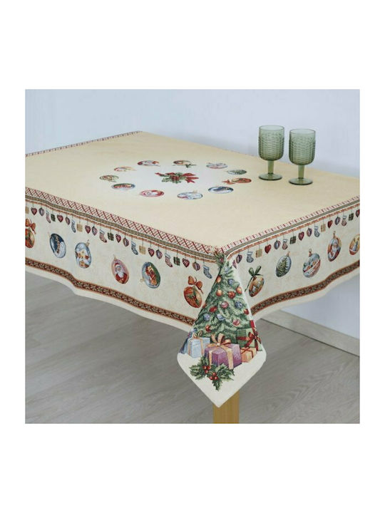 Dimeco 8928 Weihnachts- Tischtuch Läufer Stoff Beige Länge 140cm. 1Stück