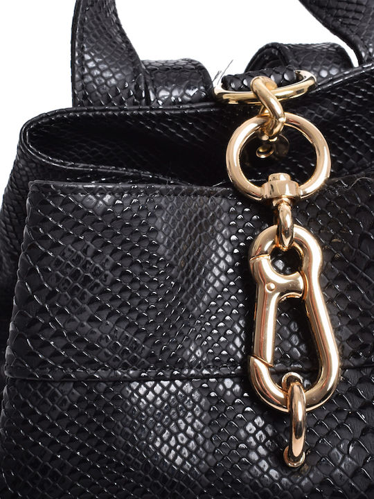 Black n' Metal Croco Pattern Geantă de damă De spate Black With Gold Grommet