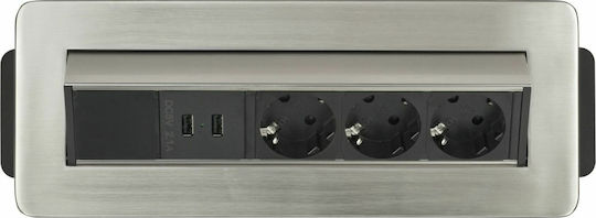 Brennenstuhl Power Strip 3 Positions with 2 USB-A and Cable 2m Silver