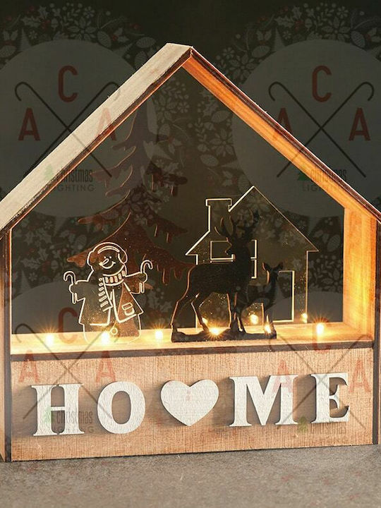 Aca Christmas Illuminated Decorative Wooden House Brown with Battery 27.8x24.5x6.5cm.