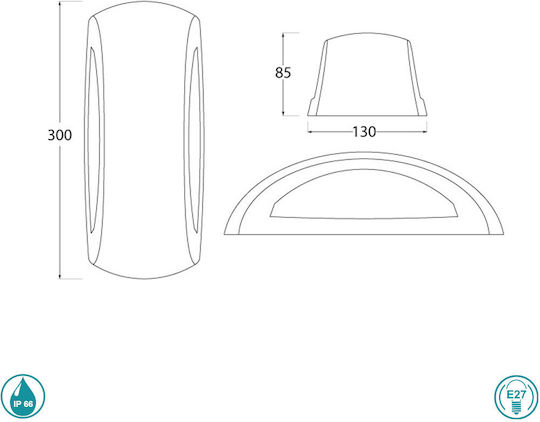 Fumagalli FRANCY-OP Επιτοίχια Εξωτερική Πλαφονιέρα E27 IP66 30x13x8.5εκ.