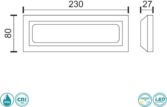 Spot Light Επιτοίχια Εξωτερική Πλαφονιέρα LED IP65 3W με Φυσικό Λευκό Φως 23x8x8εκ.