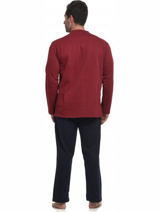 MEN'S COTTON LONG-SLEEVED PYJAMA KARE KR4104 - BURGUNDY-BLACK