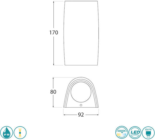 Fumagalli Marta 90 Wall-Mounted Outdoor Spot GU10 IP55 Double Beam 17x9.2x17cm