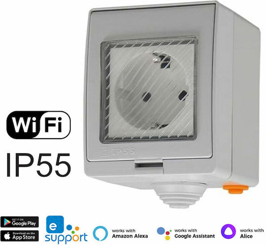 Sonoff S55TPF-DE Μονή Εξωτερική Πρίζα Ρεύματος Wi-Fi Στεγανή με Καπάκι Γκρι