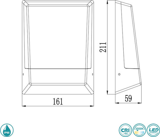 Sun Light Επιτοίχια Εξωτερική Πλαφονιέρα LED IP65 12.5W 16.1x21.1εκ.