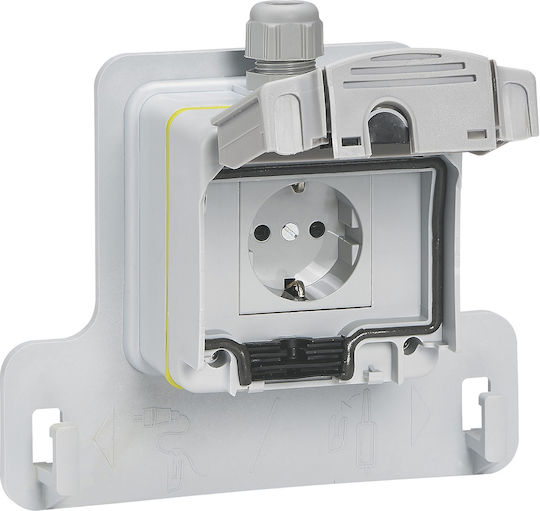 Legrand Green'up Access Priză Electrică Externă Simplă Rezistentă La Apă Cu Capac Gri