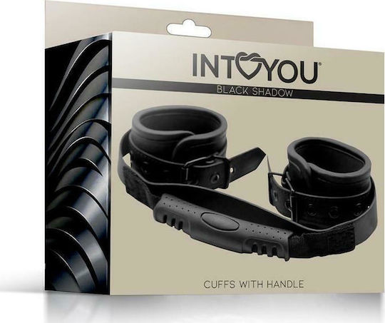 IntoYou Black Shadow Cuffs With Handle Handschellen Veganes Leder in Schwarz Farbe
