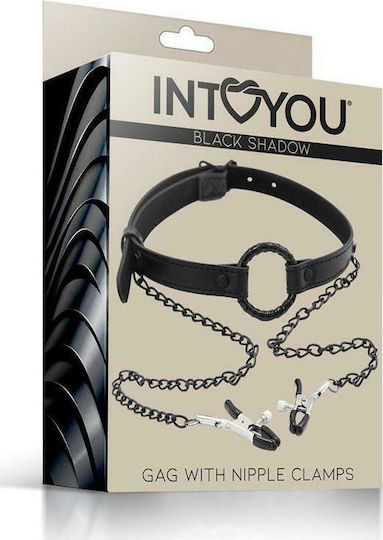 IntoYou Black Shadow Gag with Nipple Clamps Φίμωτρο Vegan Leather σε Μαύρο Χρώμα