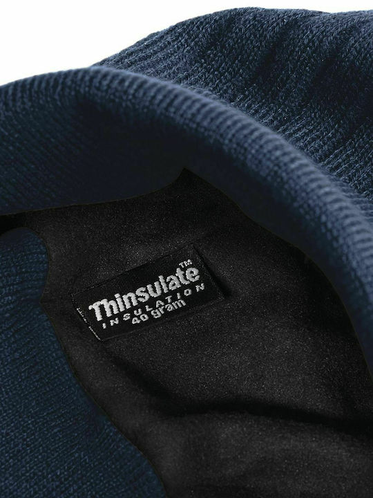 Beechfield Thinsulate Ribbed Beanie Cap Navy Blue