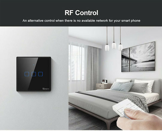 Sonoff ΤΧ-T3EU3C Recessed Touch Wall Switch Wi-Fi Lighting Triple with Frame Black