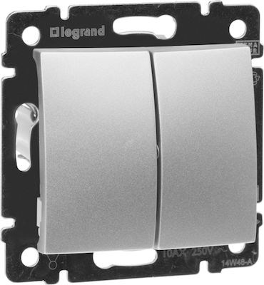 Legrand Valena Life 05 Recessed Electrical Lighting Wall Switch no Frame Basic Brilliant Aluminium