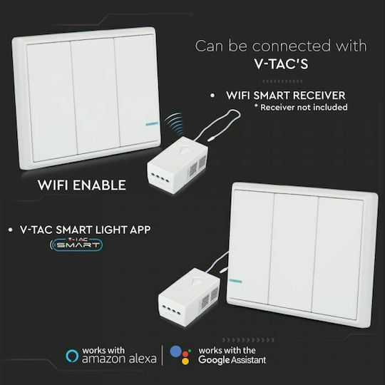 V-TAC Waterproof Wall-Mounted Triple Electrical Wall Switch With White Frame