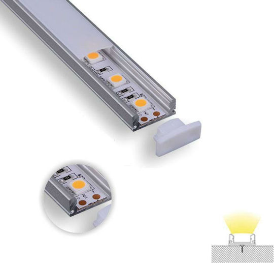 Aca Micro External Aluminum Profile for LED Strip with Opal Cover 200x1.3x0.7cm