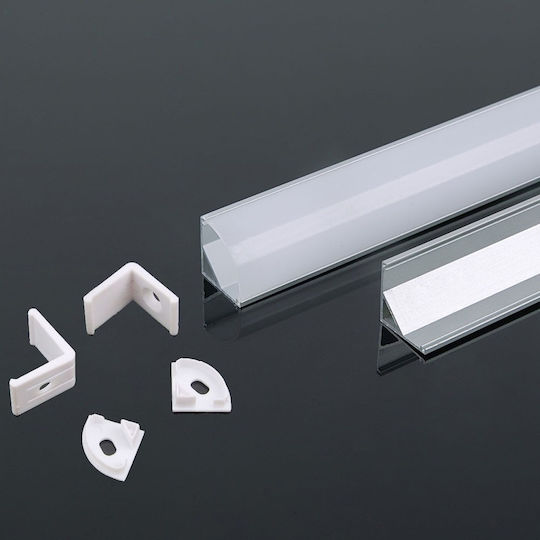 V-TAC Extern Aluminiumprofil für LED-Streifen Ecke mit Opal Abdeckung 200x1.5x1.5cm