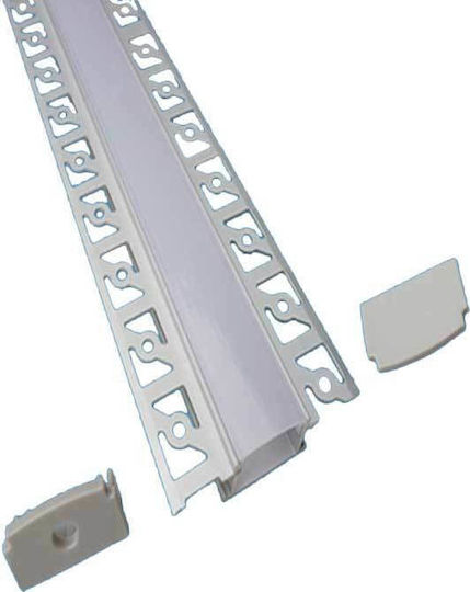 V-TAC Vt8101 Walled Aluminum Profile for LED Strip with Opal Cover for Drywall 200x6.1x1.4cm