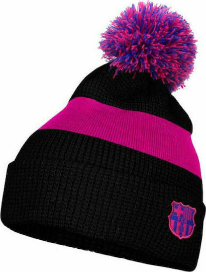 Fc Barcelona Pom Pom Beanie Γυναικείος Σκούφος με Rib Πλέξη σε Μαύρο χρώμα
